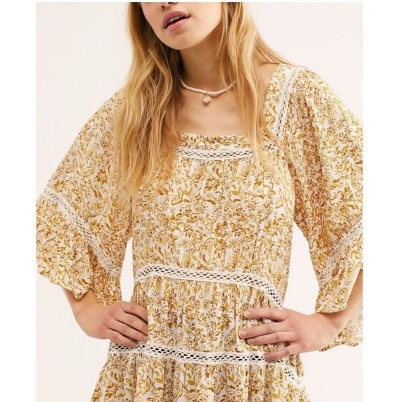 Free People Yellow Floral Boho Tunic Top - Picture 2 of 10